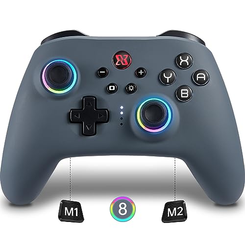 BINBOKPLAY Switch controller, Wireless Switch Pro Controller with No-Dead Zone for Switch /Switch Lite/Switch OLED, 8 Colors LED Switch Gamepad with ALPS Josticks/Programmable/Motion Control/Vibration/Turbo/Wake up