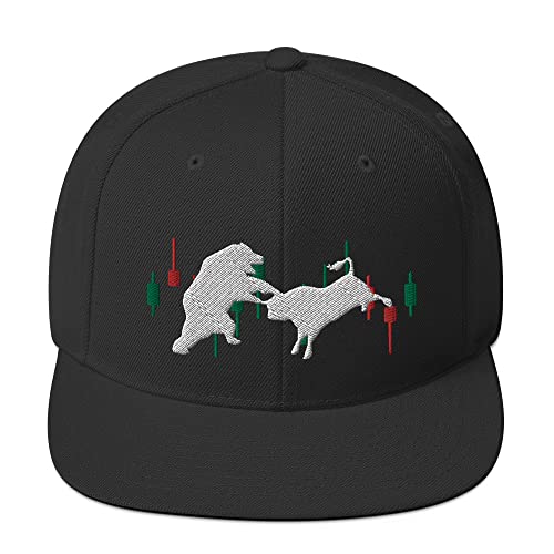 Bull Bear Candles Embroidered Snapback Hat, Crypto Trading Forex Stock Market Day Trader Gift Black