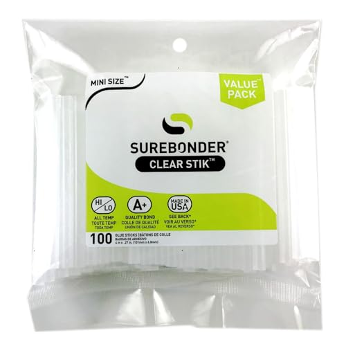 Surebonder DT-100 Made in the USA All Purpose Stik-Mini Glue Sticks-All Temperature-5/16'D, 4'L Hot Melt Glue Sticks-100/ Pack