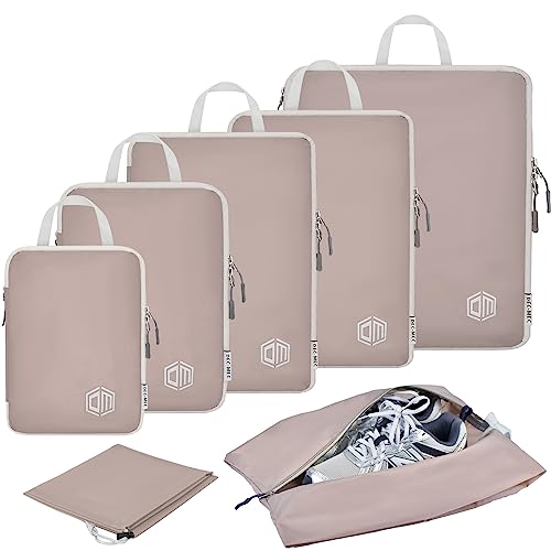 Dec-Mec 7Set Ultralight Nylon Compression Packing Cubes Expandable Packing Organizers for Carry on suitcase, Compression Cubes with Shoe Bag for Travel Accessories Luggage