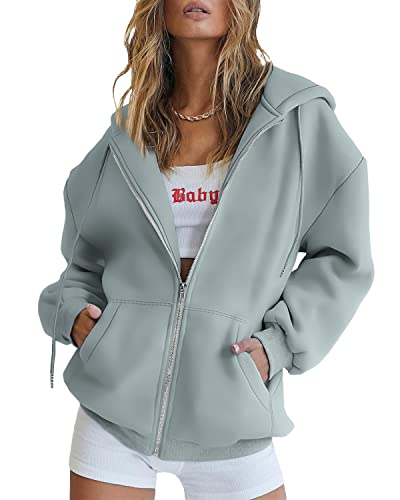 EFAN Women's Hoodies 2023 Fall Jacket Teen girls Long Sleeve Sweatshirts Casual Tops Zip Up Trendy Winter Clothes Sage
