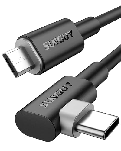 SUNGUY USB C to Micro USB OTG Cable, [2-Pack,1FT] Short 90-Degree Angled Type-C to USB Micro Android Charger Cable Compatible with MacBook Pro/Air, Galaxy S21/S20/S10, Pixel 5/4/3, Kindle