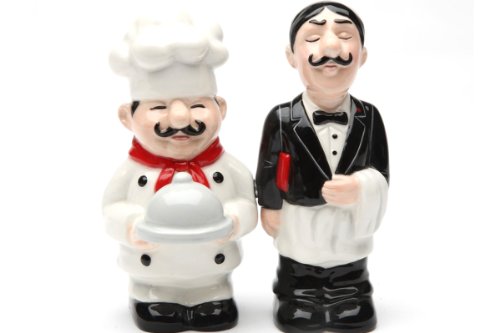 Pacific Trading Chef and Waiter Ceramic Salt and Pepper Shaker Set 3.4 Inch