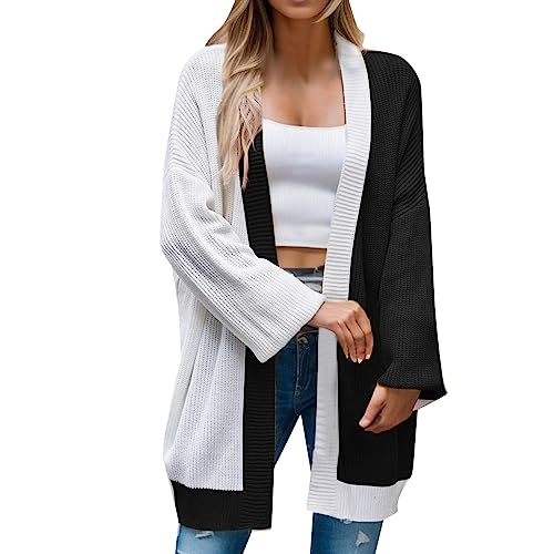 Cardigan for Women Mid-Length Coat Knitted Cardigan Color Contrast Plus Size Striped Christmas Jacket Black