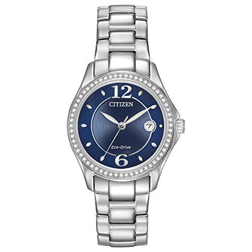 Citizen Women's Eco-Drive Dress Classic Crystal Watch in Stainless Steel, Blue Dial (Model: FE1140-86L)