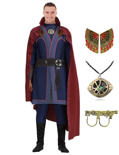 CICOCI Adults Strange Costume Cosplay Dr Cape For Men Jumpsuit Ring Props with Magic Power Necklace(size 180)
