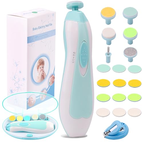Baby Nail Trimmer Electric Nail File Baby Nail Clippers, Safe Nail Filer Grinder Kit for Newborn Infant Toddler Kids or Adults Toes Fingernails Care Trim Polish, with Led Light and 10 Grinding Heads