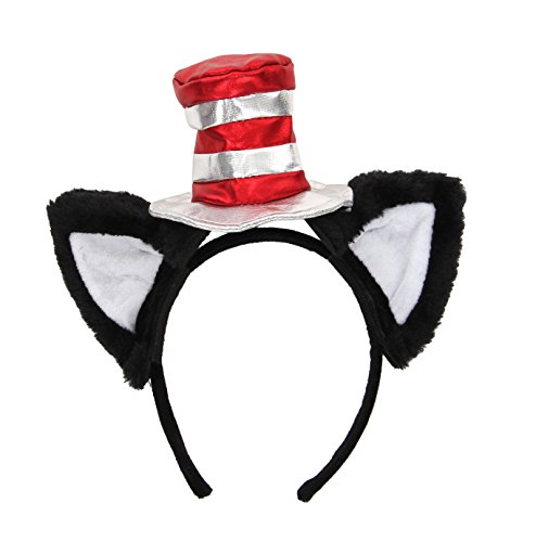 Dr. Seuss Cat in The Hat Deluxe Costume Ears Headband with Stovepipe Hat for Adults and Kids Standard Multi