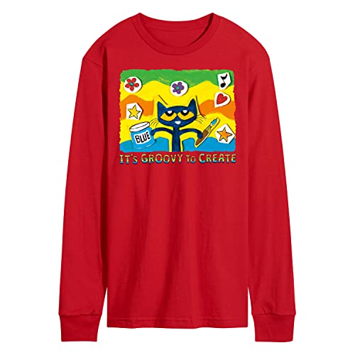 Pete The Cat - Groovy to Create - Men's Long Sleeve T-Shirt - Size 2 X-Large Red