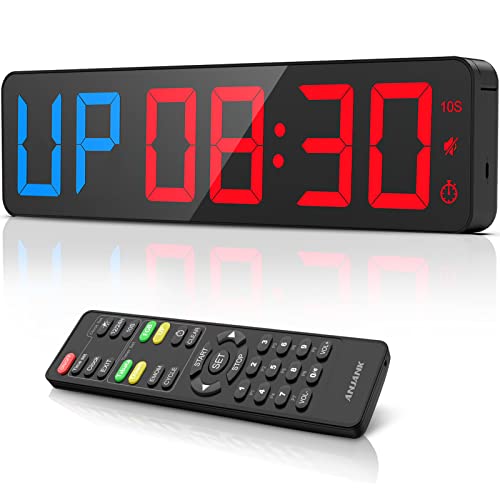 Gym Timer 15' Large LED Display Wall Clock | Interval Workout | Count Down & Up | Stopwatch | Adjustable Buzzer Volume | Upgraded Remote | Digital Timer for Fitness Home Garage Gym and Outdoor Sport