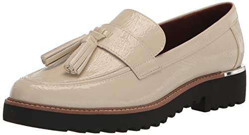 Franco Sarto Womens Carolynn Lug Sole Loafer with Tassel Detail, Putty White Patent, 8