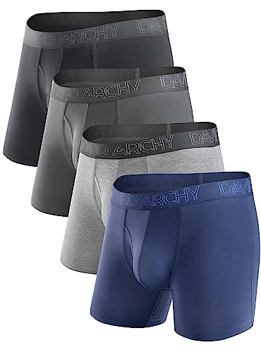 DAVID ARCHY Mens Underwear Cooling Rayon from Bamboo Boxer Briefs Breathable Soft Moisture-Wicking with Fly Underwear for Men 4 Pack (L, Black/Dark Gray/Navy Blue/Heather Gray - 5.5' in 4 Pack)
