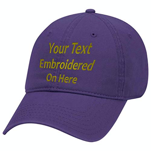 Custom Text Embroidered Dad Hat Unstructured Adjustable Metal Buckle (Purple Dad Hat)