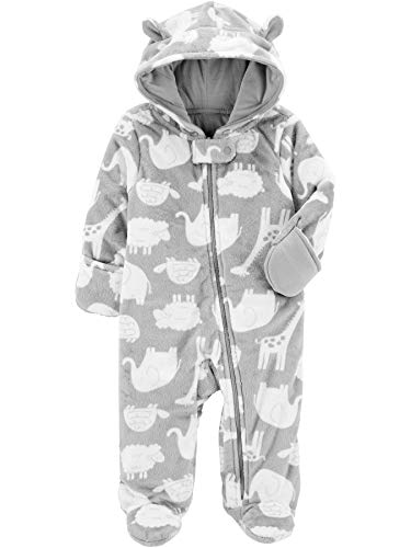 Simple Joys by Carter's Baby Girls' Footed Jumpsuit Pram, Grey Animal, Newborn