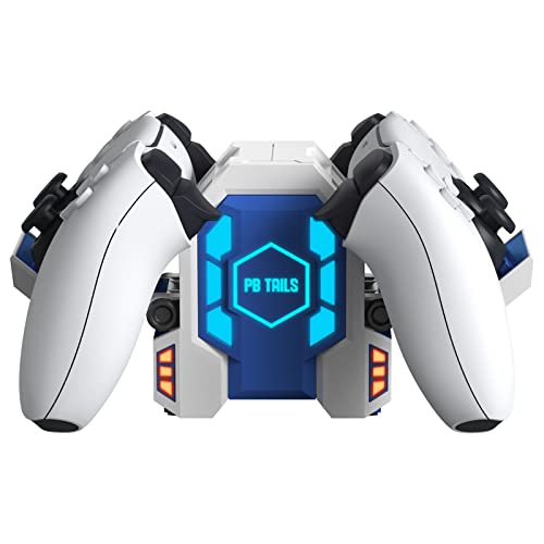PB Tails Metal PS5 Controller Charging Station for Playstation 5 Controller, PS5 Wireless Controller Charger Compatible with Dualsense, PS 5 Fast Charging Dock with LED Light, Fast Charging - White