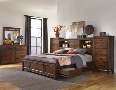 Intercon Wolf Creek Vintage Acacia King Storage Bed w/ Bookcase Headboard