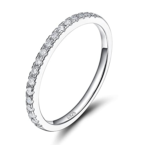 EAMTI 2mm 925 Sterling Silver Wedding Band Cubic Zirconia Half Eternity Stackable Engagement Ring Size 6