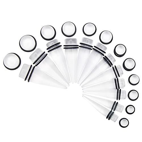 CrazyPiercing Big Ear Gauges Kit 24 Pieces Acrylic Tapers and Plugs Double O-rings Stretching Set