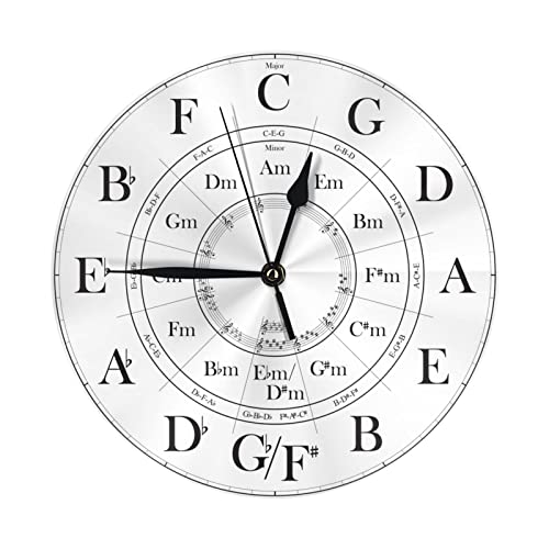 WGNNVOT Circle of Fifths 10 Inch Design Round Classic Wall Clock Battery Operated for Home Decorative Living Room Bathroom Office