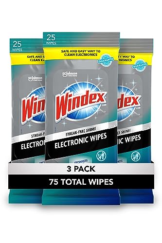 Windex Electronics Wipes, Pre-Moistened Screen Wipes Clean and Provide a Streak-Free Shine, 25 Count, Pack of 3
