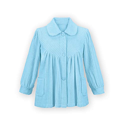 Collections Etc Women's Soft Fleece Button Down Night Shirt with Pockets - Comfy Flattering Fit Over Pajamas or Nightgown, Light Blue, Medium