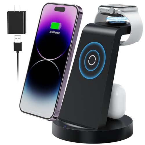 3 in 1 Charging Station for Apple Device, Wireless Charger for iPhone 15 14 13 12 11 Pro Max & Apple Watch iwacth - Charging Stand Dock for AirPods