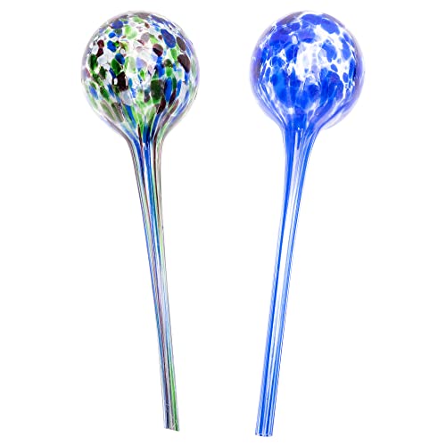 Aqua Globes - 2 Pack - Decorative Hand-Blown Glass Plant Watering Bulbs