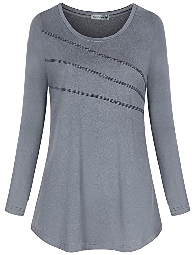 MISS FORTUNE Ladies Workout Tops with Sleeves, Gray Long Sleeve Sun Protection Shirt Loose Fit Cooling Dri Activewear Tees Pilates Plus Size Yoga T-Shirt?X-Large