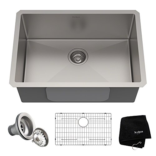 Kraus KHU100-26 Standart Pro 16 Gauge Undermount Single Bowl Kitchen Sink, 26 Inch, Stainless Steel