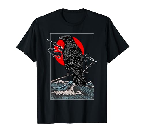Red Moon Raven Graphic Black Crow T-Shirt
