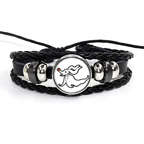 Twin Six Nightmare before Christmas Horror Jack Zero The Dog Oogie Boogi Bracelet Charm, Black Leather Hand Chain Bracelets (3)