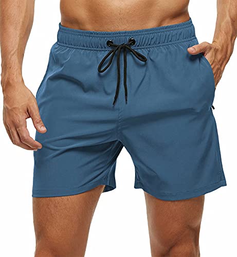 Tyhengta Men's Stretch Swim Trunks Quick Dry Beach Shorts with Zipper Pockets and Mesh Lining Copen Blue 32