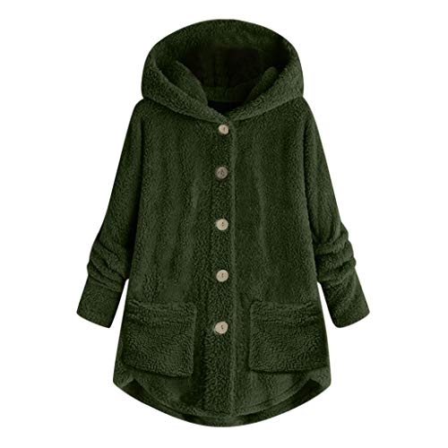 Prime Deal of The Day Today Only Plus Size Fuzzy Hoodies for Womens Button Down Casual Faux Fur Jacket with Hooded Winter Warm Cozy Loose Outerwear Army Green