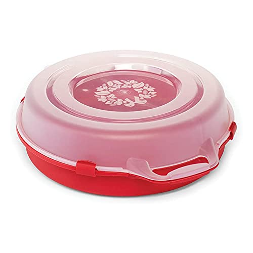 HOMZ Set of 3 Holiday Wreath Plastic Storage Containers, Holds Up to 24” Diameter, Secure Latching Lid and Easy Grip Handle, Stackable and Nestable, Red/Clear