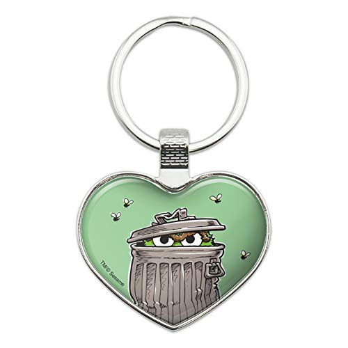 GRAPHICS & MORE Sesame Street Trash Can Oscar the Grouch Keychain Heart Love Metal Key Chain Ring