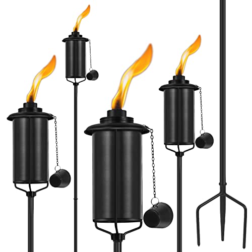 ZSZMFH 4 Pack Metal Torch for Outside, 16oz Outdoor Metal Torch Garden Décor,59-Inch Upgraded Citronella Torches with 3-Prong Grounded Stake, Table Top Torches for Party Patio Pathway