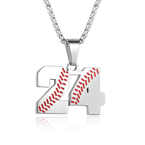 TLIWWF Inspiration Baseball Jersey Number Necklace Stainless Steel Charms Number Pendant for Boys Men (24)