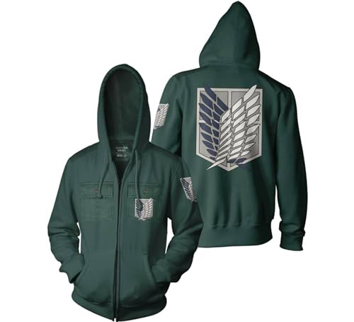 Ripple Junction Attack on Titan Survey Corp Chest Pocket Adult Zip Hooded Sweatshirt Green, Large
