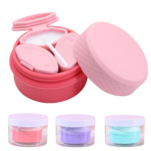 3 in 1 Silicone Leakproof Makeup Containers for Toiletries Shampoo Lotion Refillable Empty Jars with Spoon, Travel Containers for Trinkets Pills, including 3 Dispensers & 1 Protective Box (Pink)