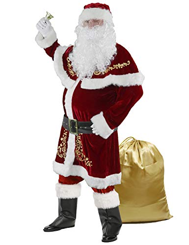 Halfjuly Men’s Santa Costume Set Christmas 12pcs Deluxe Velvet Adult Santa Claus Suit XL