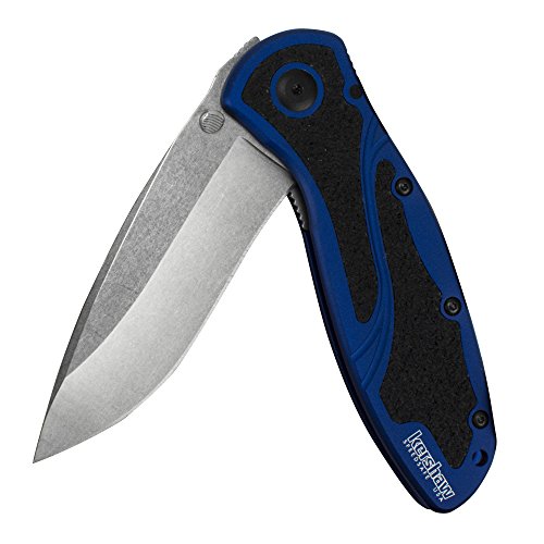 Kershaw Blur Navy Blue Pocketknife, 3.4' Sandvik 14C28N Stainless Steel Recurved Blade, Assisted Thumb-Stud Opening EDC,Black/Blue