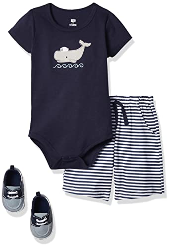 Hudson Baby baby boys Cotton Bodysuit, Shorts and Shoe Layette Set, Sailor Whale, 12-18 Months US