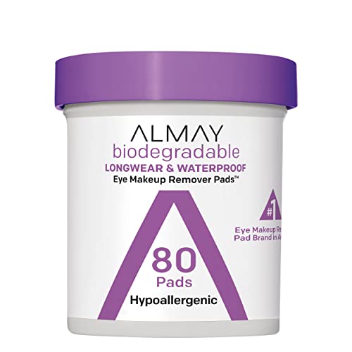 Almay Eye Makeup Remover Pads, Biodegradable Longwear & Waterproof, Hypoallergenic, Cruelty Free-Fragrance Free Cleansing Wipes, 80 Pads (Pack of 1)