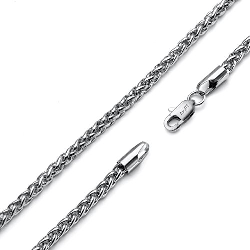 AmyRT Jewelry 3mm Titanium Steel Womens & Mens Silver Wheat Chain Necklace 24 Inches