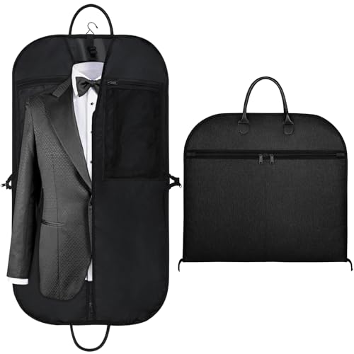 Orange Tech 43' Gusseted Travel Garment Bag for Business, Foldable, Durable Thick Oxford Fabric Travel Suit Bag with 5 Zipper Pockets and 2 Carry Handles for Storage and Travel, Black