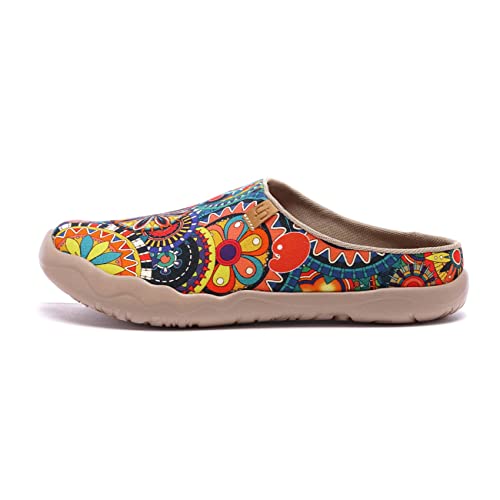 UIN Women's Travel Slipper Lightweight Home Slip Ons Walking Casual Art Painted Travel Holiday Shoes Blossom (9.5)