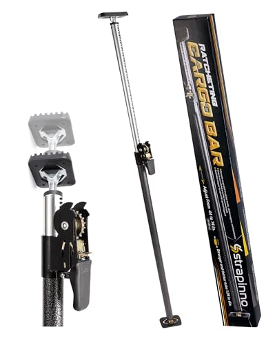 Strapinno - Ratcheting Cargo Bar 44'-74', Non-Slip Truck Bed Divider, Easy Setup Truck Cargo Bar, Strong 1.25' Tube Cargo Bar for Pickup Truck Bed, Truck Bed Cargo Stabilizer Bar, Adjustable Cargo Bar