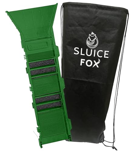 Sluice Fox 31 inch portable gold sluice box with backpack for prospecting - sluice box for gold mining kits; Includes Hungarian riffles, miners moss, gold trap riffles; expandable sluice for every gol