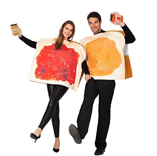 Spooktacular Creations Peanut Butter And Jelly Costume Adult Couple Set w/one Peanut Butter Plush and One Jelly Plush for Halloween Dress Up Party