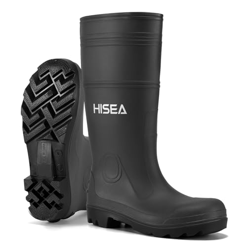 HISEA Men's Rain Boots Waterproof PVC Rubber Boots, Waterproof Garden Fishing Outdoor Work Boots, Durable Slip Resistant Boots for Agriculture and Industrial Working